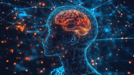 Digital Brain Concept in Abstract Human Profile