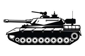 Fototapeta premium Silhouette Illustration of Military Tank with Long Barrel and Heavy Tracks Design