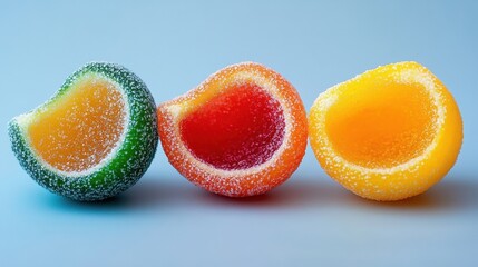Colorful gummy candies on a blue background