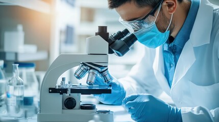 Research Scientist Working with Microscope in Laboratory