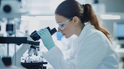 Scientist Examining Samples Under Microscope in Laboratory