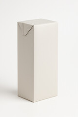 Naklejka premium Unbranded aseptic beverage carton without cap on a neutral background. Blank packaging for milk, juice or plant-based drinks. Clean studio light, ready as a mockup.