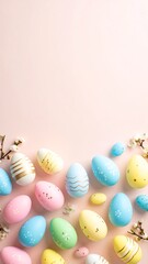Pastel Easter eggs on pink background