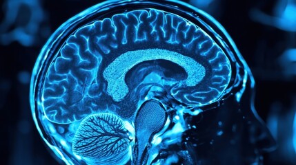 Blue Neon Brain Imaging Illustration