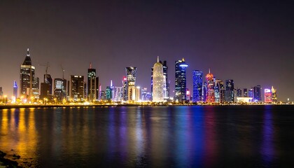 Fototapeta premium City skyline at night, vibrant lights