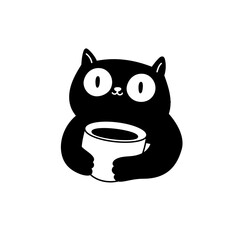Vector logo design template and graphic element for advertising, branding, posters and banners, funny cartoon cat illustration with smiling character and mascot and coffee