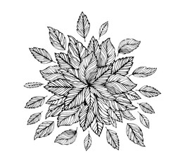 monochrome abstract tree leaves for coloring. hand drawn. Not AI, Vector illustration.