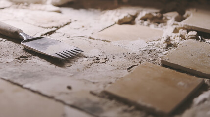 Artisan tool rests on a dusty surface within a workshop setting. Crafting process for intricate ceramic pieces.