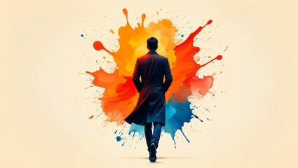 Man Standing Before Abstract Paint Splash - Creative Concept