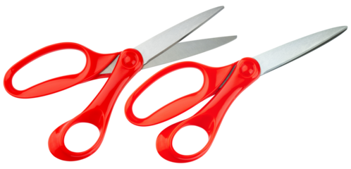 Scissors or shears. Scissors stainless steel blade and plastic red handle. Scissors good for kitchen, office, barber shop, hair salon. Back to school supplies. Professional sewing or tailor tool