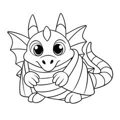 Obraz premium black outline printable dragon sipping tea