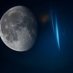 Cosmic Ballet: Meteors Dance Beside the Moon