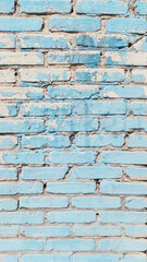brick wall, brick wall in blue peeling paint, old wall