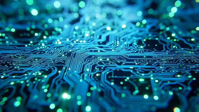 Futuristic Technology Circuit Board Animation with Glowing Lights and Complex Connections