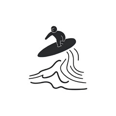 Night Surfing: Minimalist Artwork of a Surfer Riding a Wave