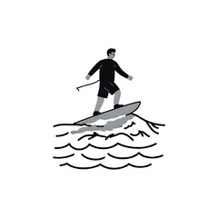 Night Surfing: Silhouette of Surfer Riding Waves