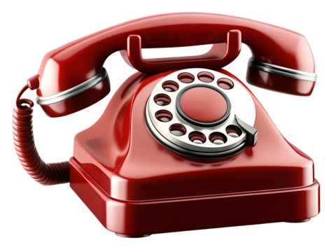 Retro red  telephone isolated on a transparent background.PNG