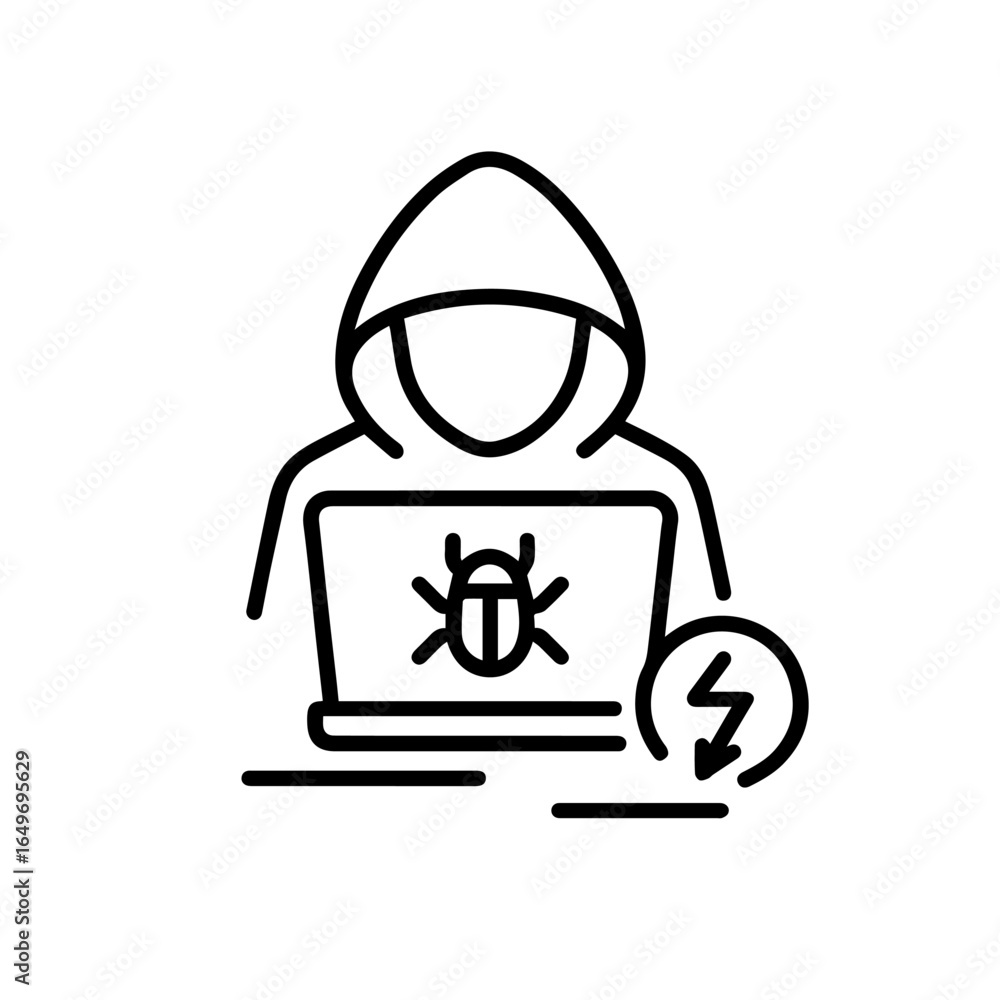 Poster line icon cyber attack vector on white background vector line icon on white background