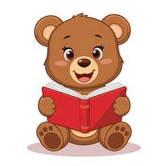 Cute Cartoon Bear Reading a Book Adorable Learning Animal Clipart PNG