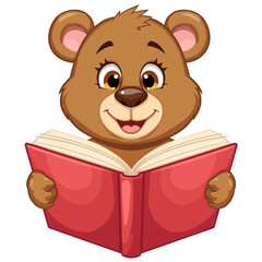 Happy Cartoon Bear Reading a Book Cute Educational Animal Clipart PNG