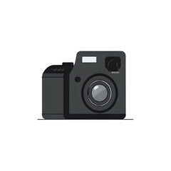 Vintage Camera Icon: Dark Grey Retro Photography Equipment Illustration