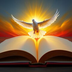 Holy Spirit Dove Rising from Open Bible - Spiritual Illustration