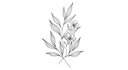Naklejka premium Elegant Line Art Floral Branch with Delicate Flowers and Leaves