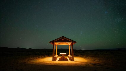 Illuminated Gazebo Under a Starry Night Sky