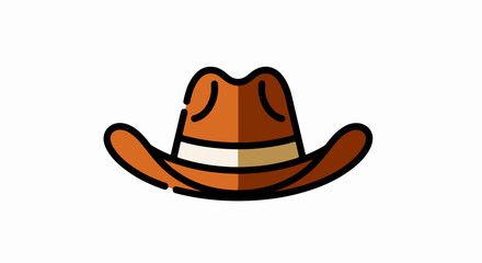 Classic Brown Cowboy Hat with White Band and Black Outline.