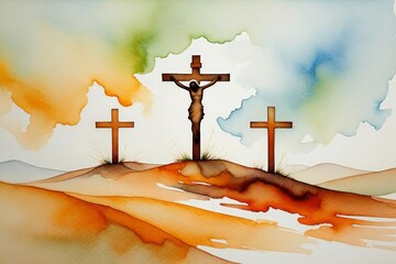 Watercolor Painting of Jesus Christ on the Cross - Religious Art
