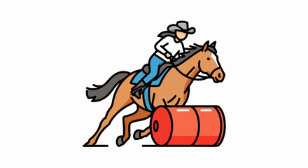 Equestrian athlete skillfully maneuvers horse around a barrel in a rodeo competition.