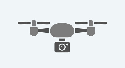 Gray Quadcopter Drone with Camera Mounted Below.