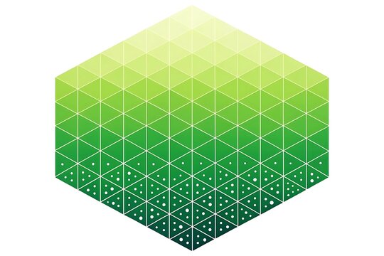 Geometric hexagon shape with gradient green triangles and subtle dot pattern - Powered by Adobe