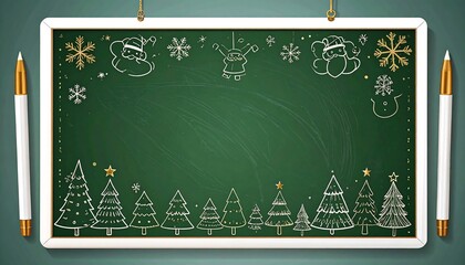 Fototapeta premium Christmas themed drawings on a green chalkboard.