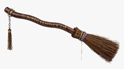 An ancient broom with runic symbols, ideal for creating a magical atmosphere at celebrations and themed events.