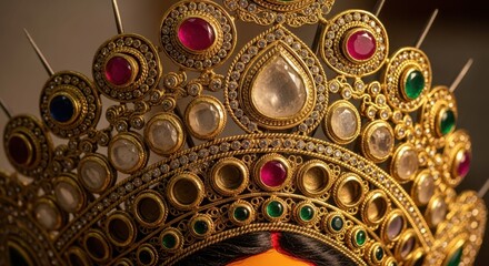 Exquisite golden crown adorned with precious gemstones intricate craftsmanship