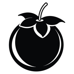 Silhouette of a Round Fruit with Stem and Leaves Illustration, Minimalist Art