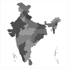 Obraz premium India Map Outline, Accurate India map with clear state names and capitals for study and research. Indian map state coloured