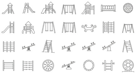 Playground Equipment Line Icons, Swings, Slides