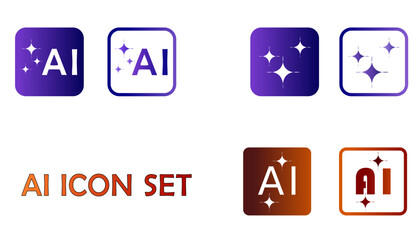 Modern AI Icon Set – Gradient Sparkle Tech Symbols for Branding & UI Design
