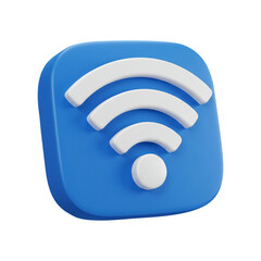 wi fi icon, 3D Blue WiFi Icon, Wireless Internet Connection Symbol, Modern Digital Network Sign on Blue Rounded Square Background