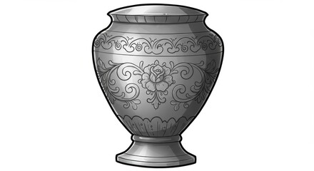 Fototapeta premium Ornate Silver Urn - Elegant silver urn with rose and scroll design, perfect for memorial or decorative purposes