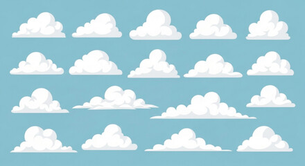 Cartoon White Clouds on a Blue Sky Background, Weather and Meteorology Concept