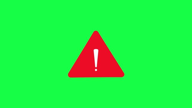 Warning sign animation 4k on green screen background seamless looping