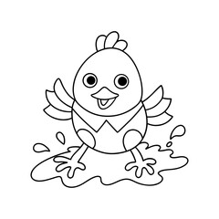 black outline printable chick splashing in water