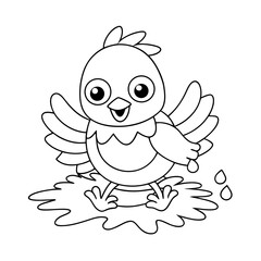 black outline printable chick splashing in water