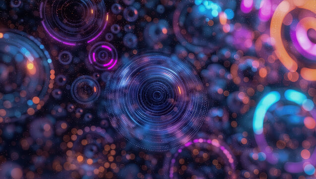 Intense Abstract Visuals Showcasing Radiant Spheres and Bold Circular Patterns - Generative AI