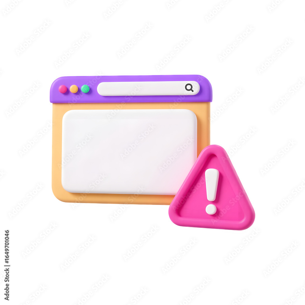 Aufkleber 3d website error alert notification with warning symbol and browser interface isolated on transparen