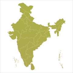 Naklejka premium India State Borders, Vector political map of India with all states and capitals marked. Indian map state coloured