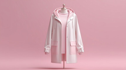 Transparent raincoat on pink background.